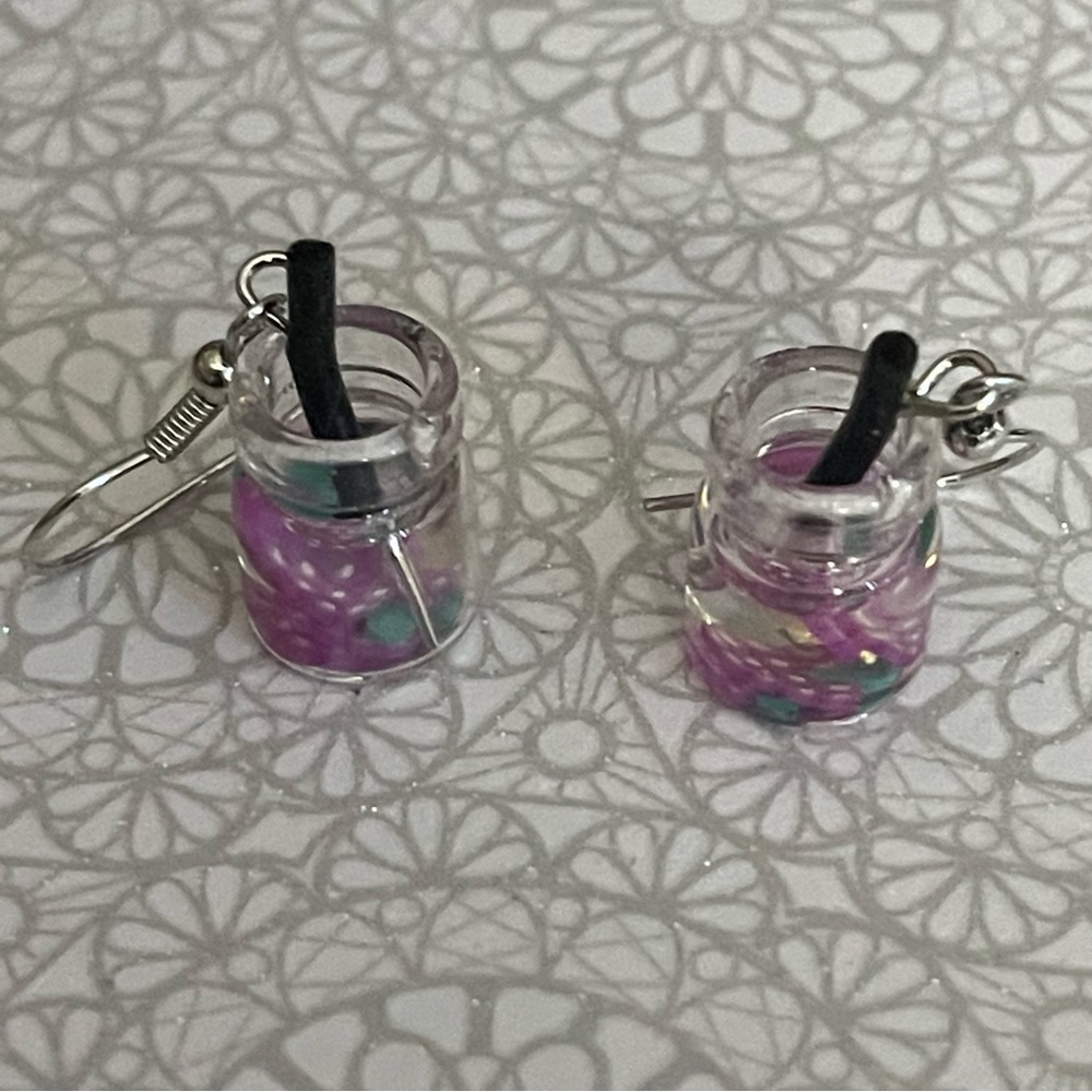 New Handmade Summer Fruity Grape Slice Glass S925 Sterling Silver Earrings - Picture 6 of 15